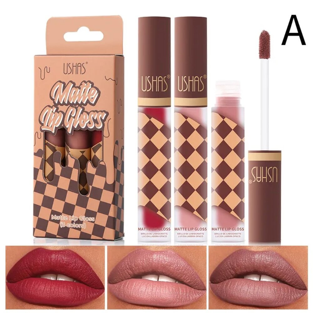 🩷. Ushas Matte Lip Gloss Set Nude Pink Brown Liquid Lipstick Makeup Bundle